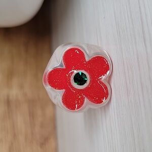 RED POPPY BOLD FLOWER ACRYLIC RING